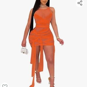 NWT Do My Self orange sheer mesh wrap bodycon mini dress